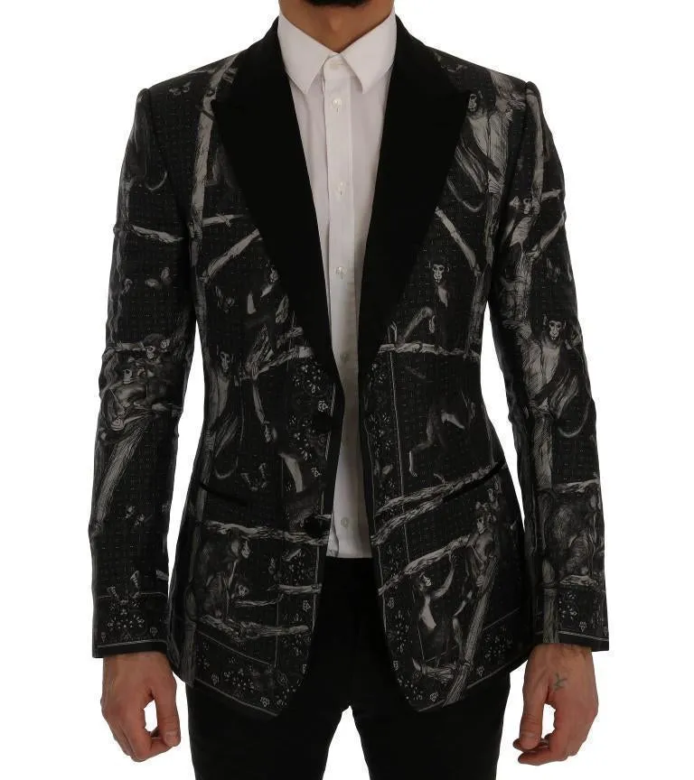 Black Monkey Silk Slim Fit Blazer Jacket