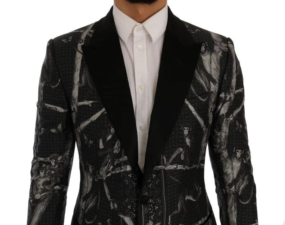 Black Monkey Silk Slim Fit Blazer Jacket