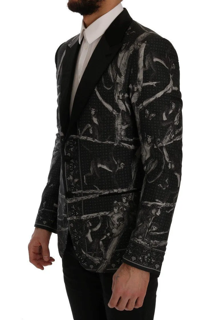 Black Monkey Silk Slim Fit Blazer Jacket