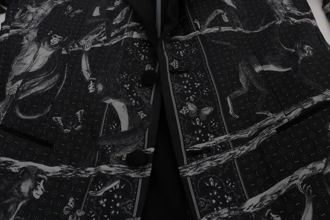 Black Monkey Silk Slim Fit Blazer Jacket