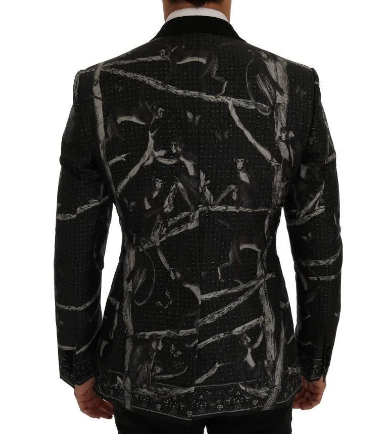 Black Monkey Silk Slim Fit Blazer Jacket