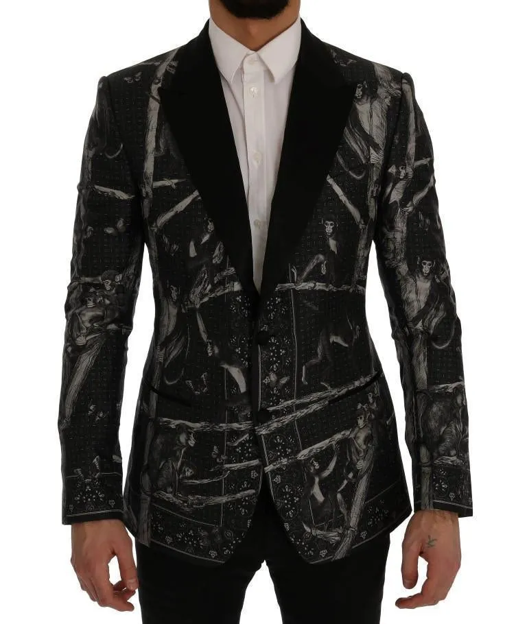 Black Monkey Silk Slim Fit Blazer Jacket