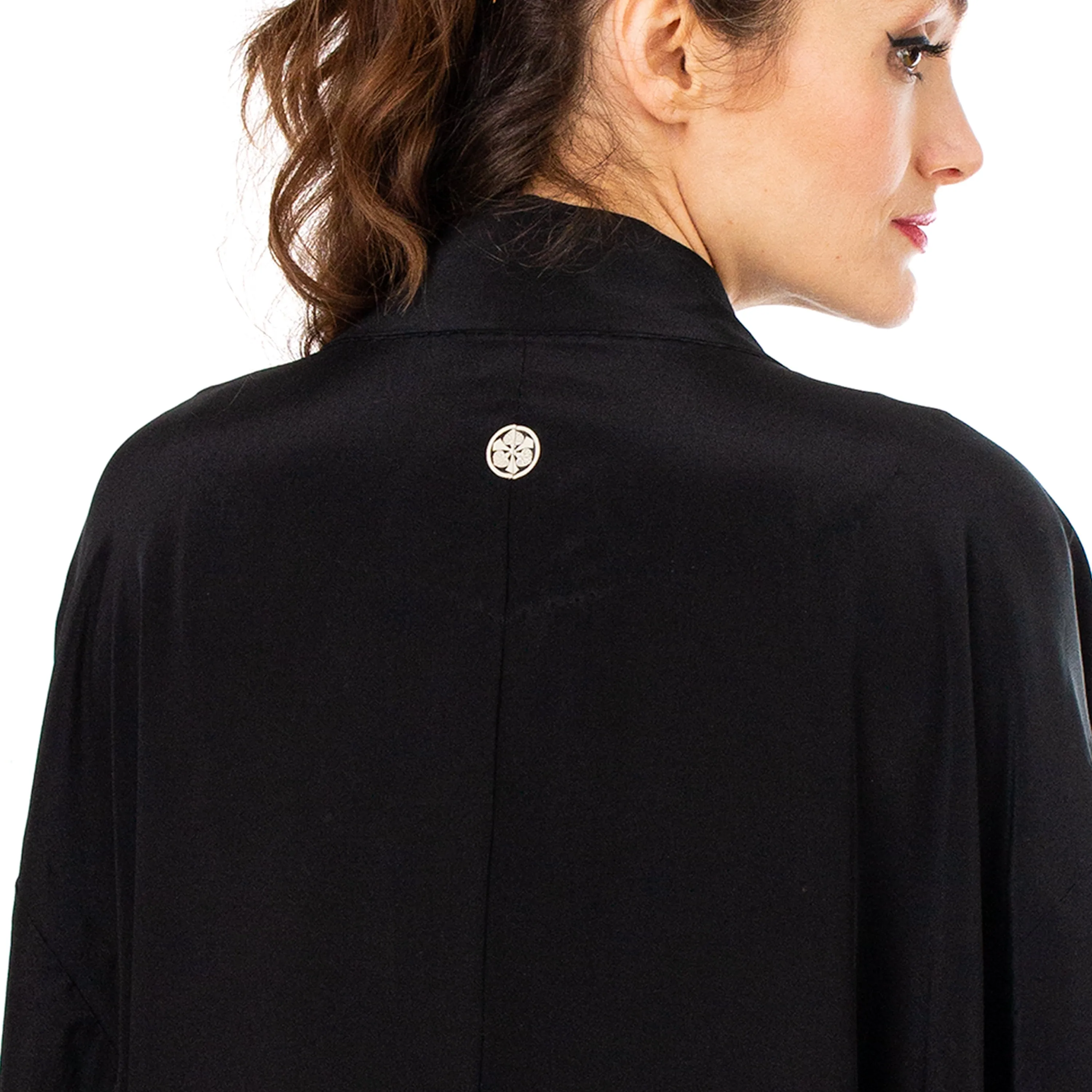 Black Sheer Silk Kimono with Red Crane Sash