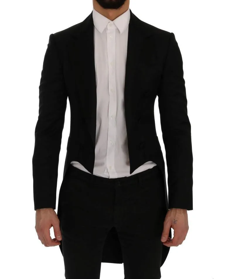 Black Wool Silk Blazer Tailcoat