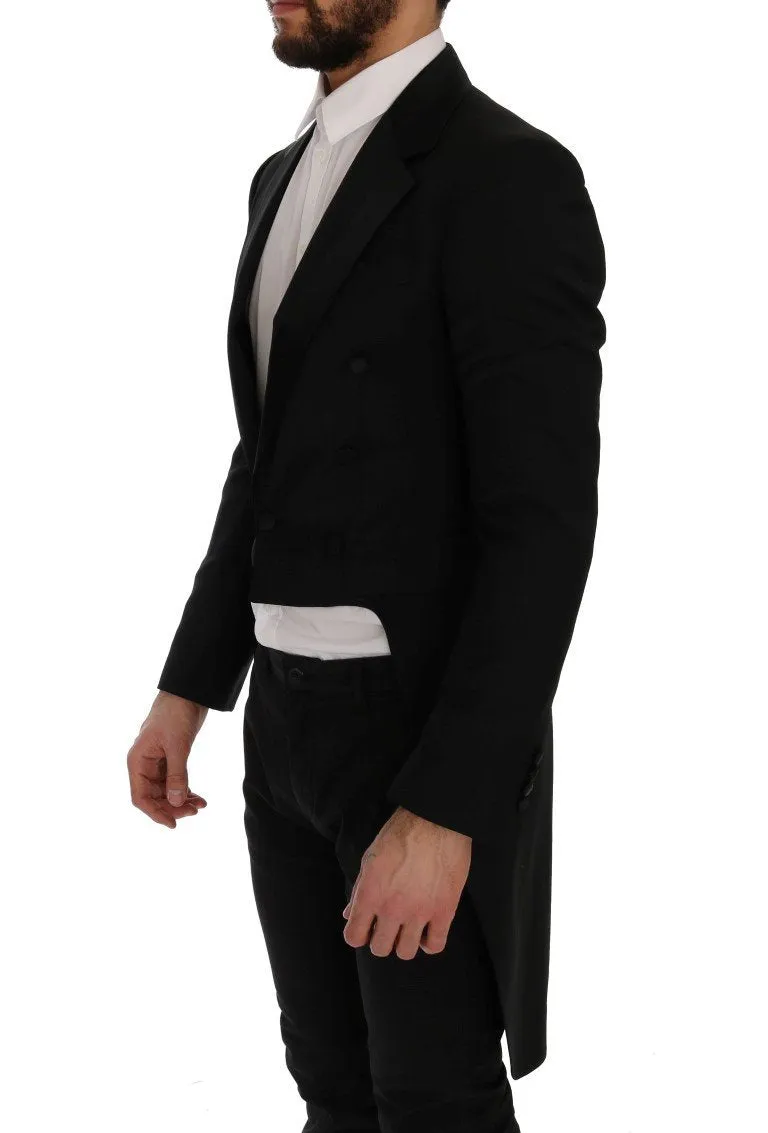 Black Wool Silk Blazer Tailcoat