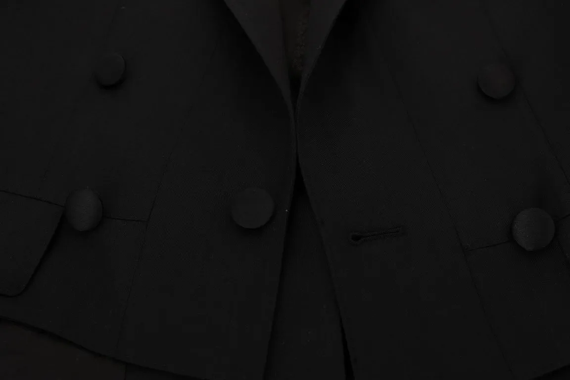 Black Wool Silk Blazer Tailcoat