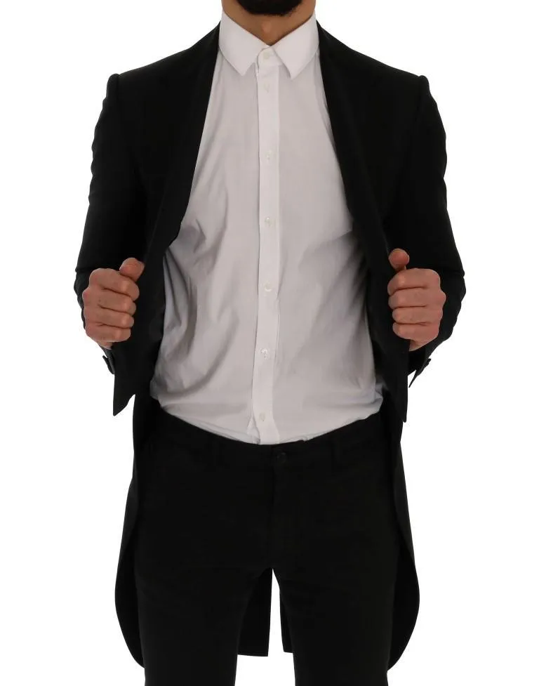 Black Wool Silk Blazer Tailcoat