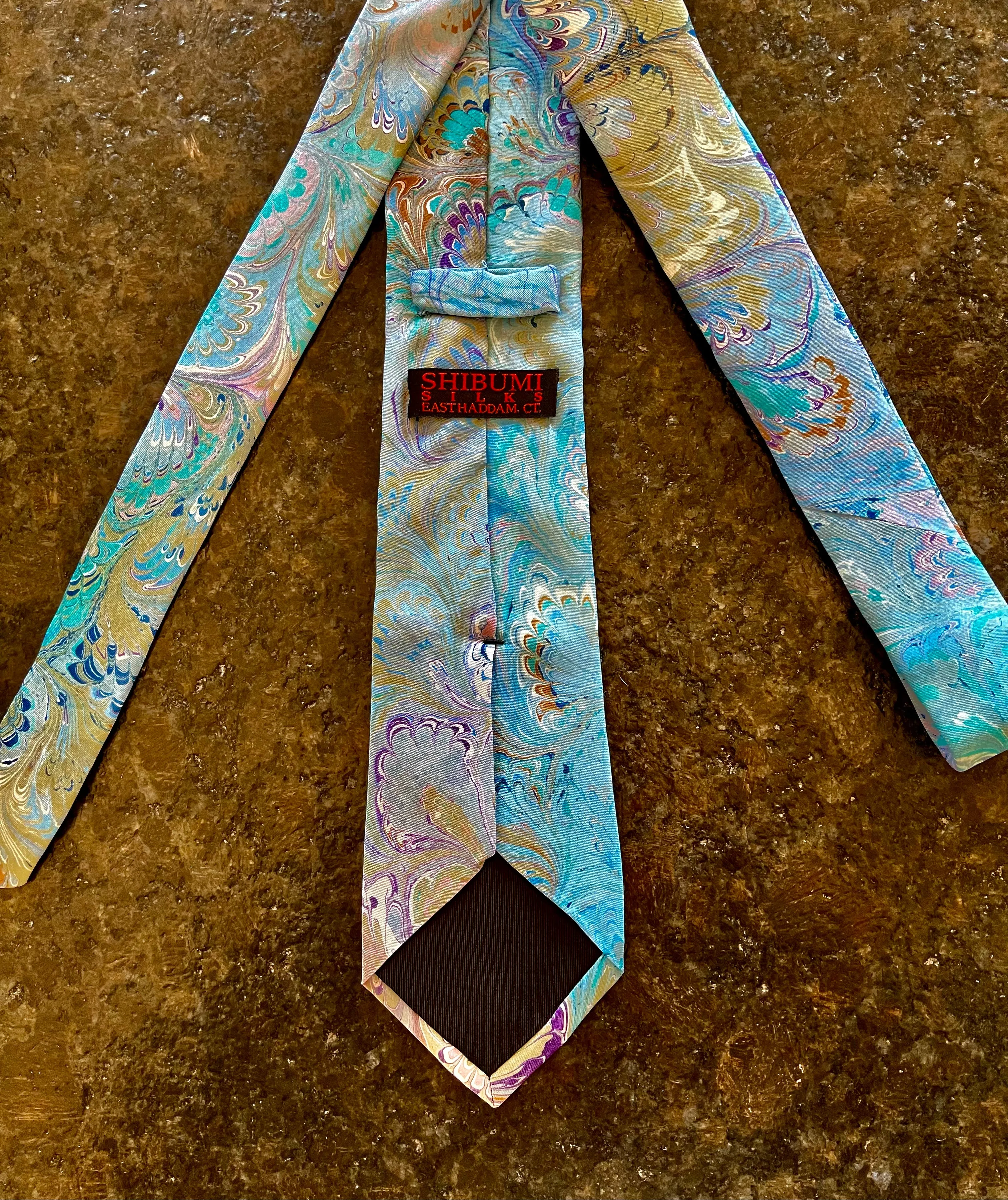 Blue Green Purple bouquet  3” Silk Tie  water marbled
