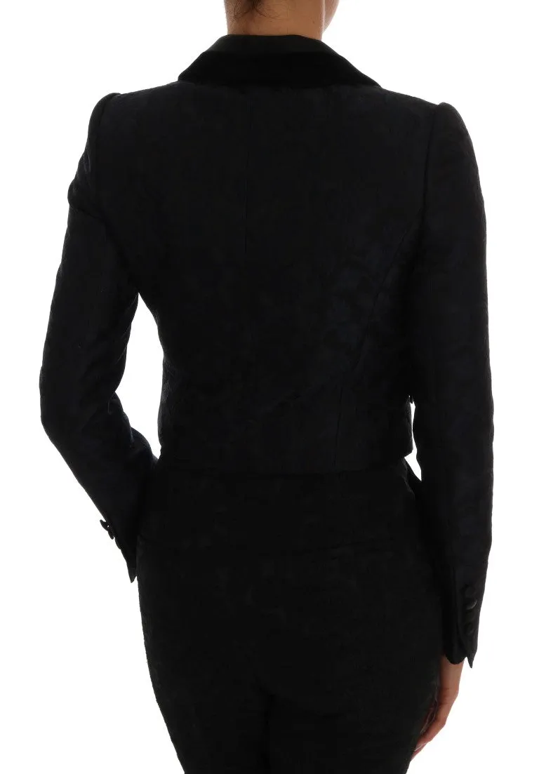 Blue Jacquard Short Blazer Jacket