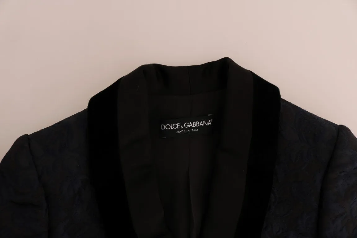 Blue Jacquard Short Blazer Jacket