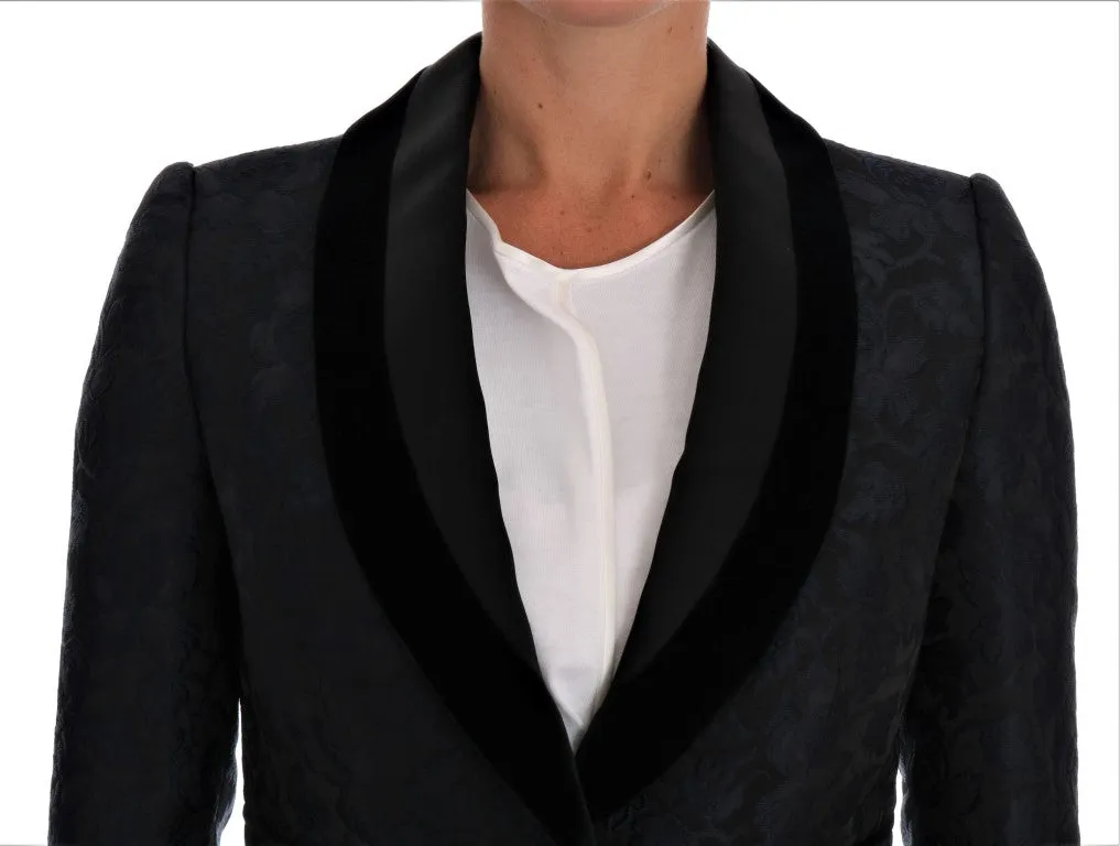 Blue Jacquard Short Blazer Jacket