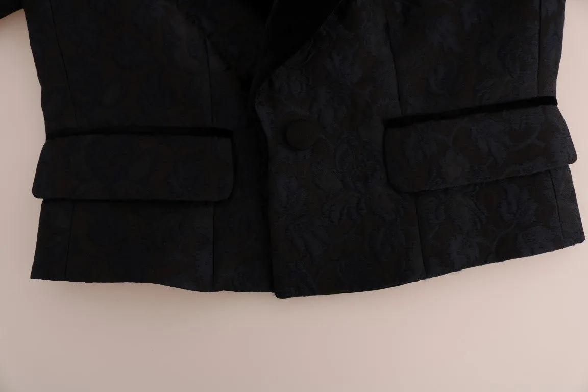 Blue Jacquard Short Blazer Jacket