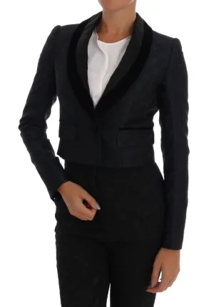 Blue Jacquard Short Blazer Jacket