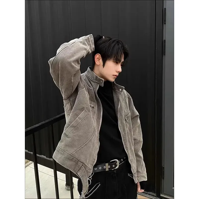 Bonsir Autumn Washed Short Denim Coat Men's High-Grade Denim Jacket Workwear Jacket