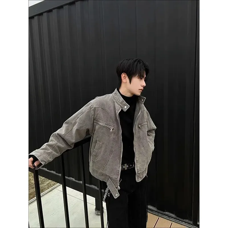 Bonsir Autumn Washed Short Denim Coat Men's High-Grade Denim Jacket Workwear Jacket