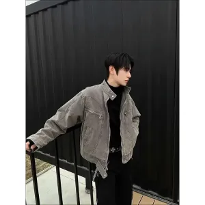 Bonsir Autumn Washed Short Denim Coat Men's High-Grade Denim Jacket Workwear Jacket