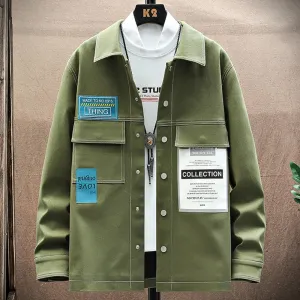 Bonsir Spring Autumn Men's Jacket Streetwear Fashion Big Pockets Solid Cotton Army Green Black Cargo Outwear Work Coat Plus Size 8XL