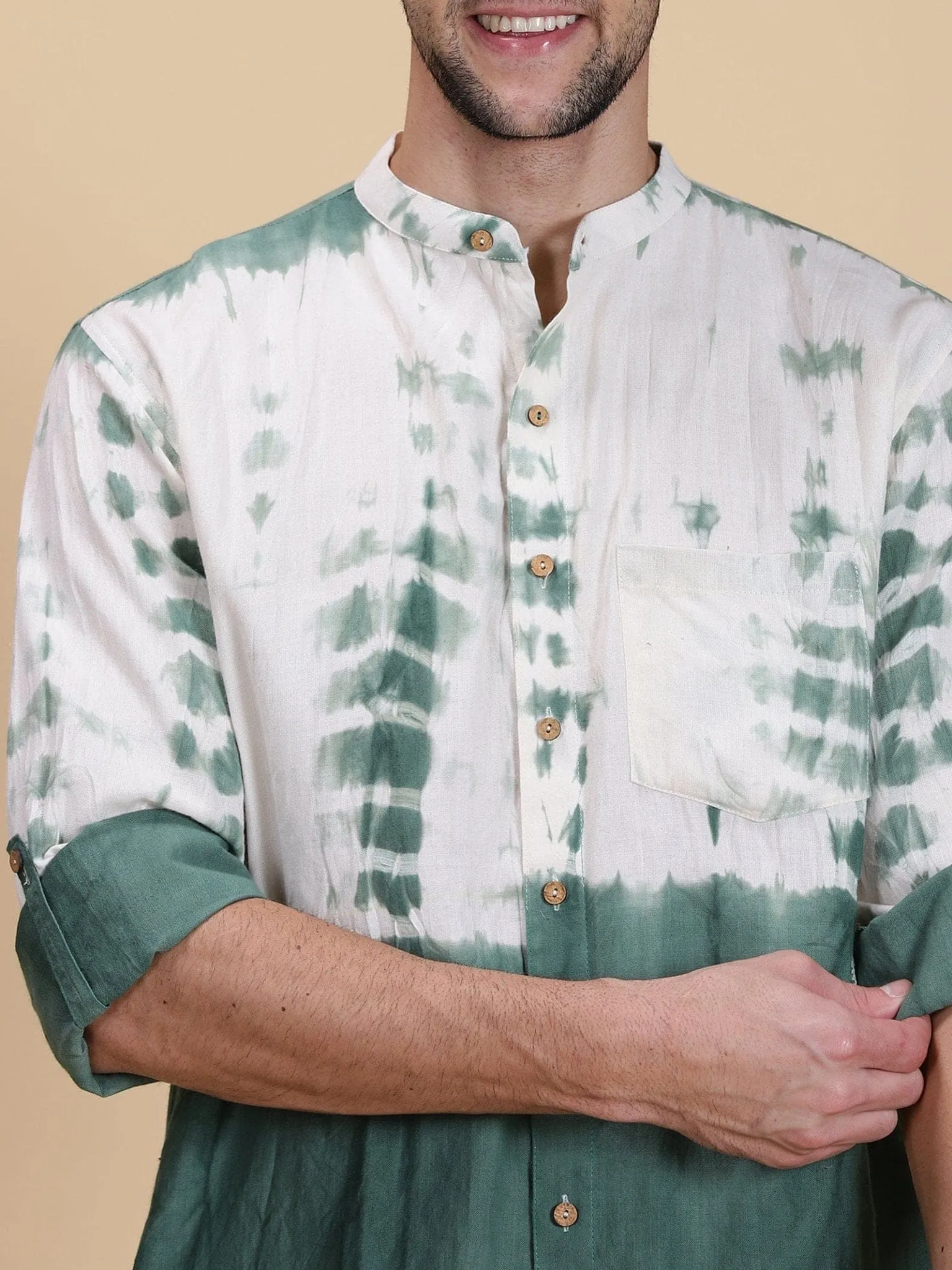 Bottle Green Men Tie Dye Cotton Shirt