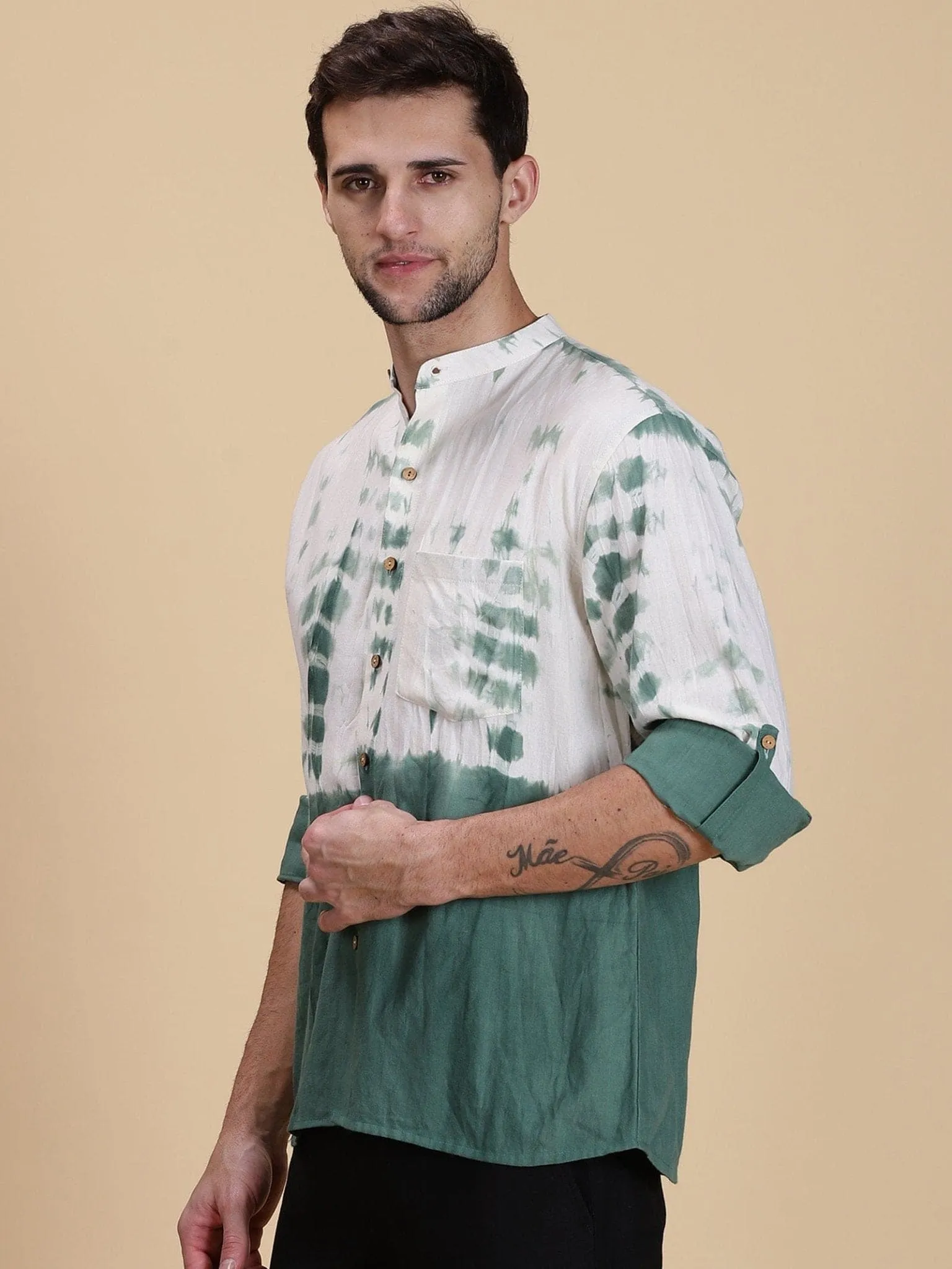 Bottle Green Men Tie Dye Cotton Shirt