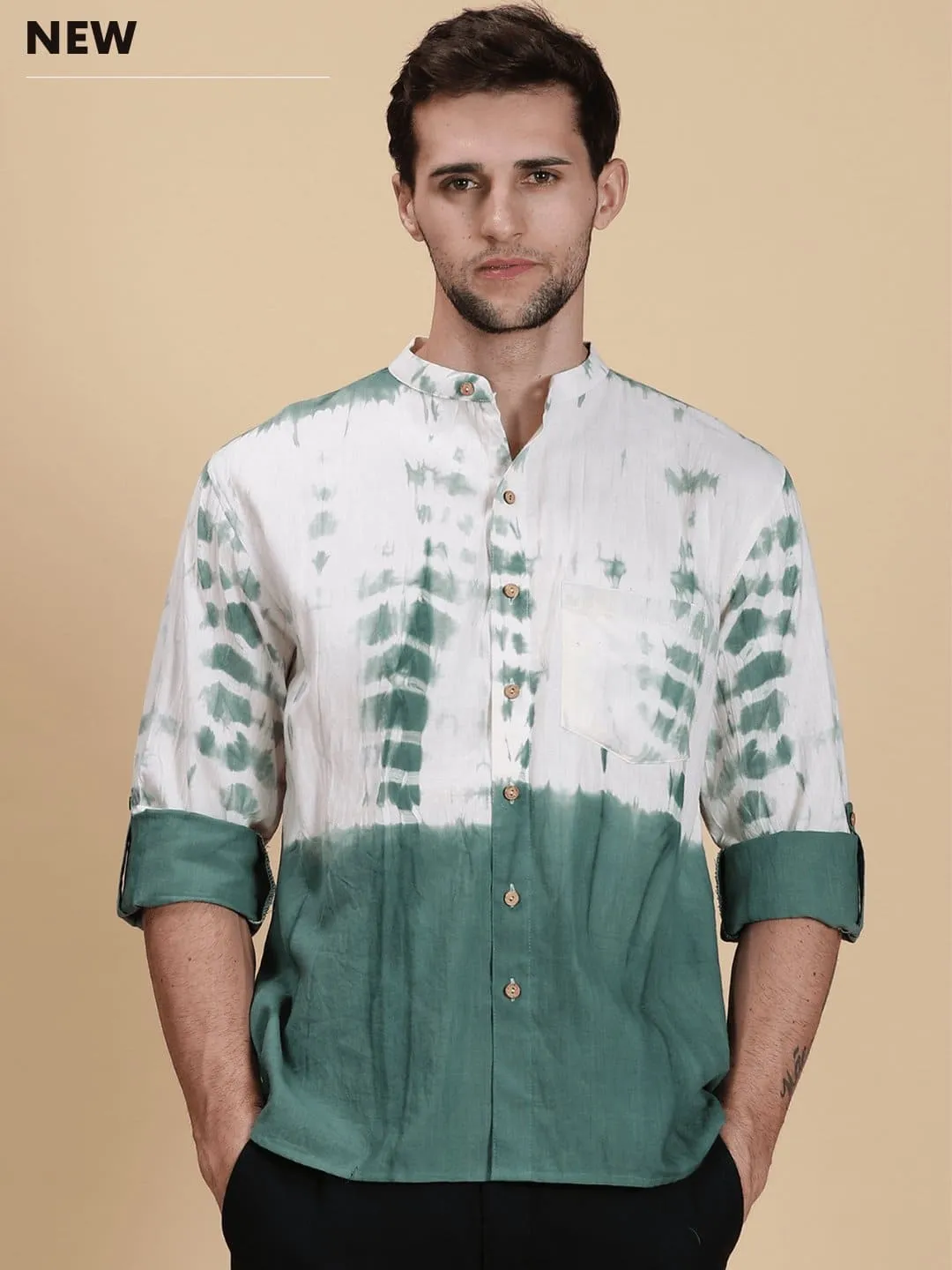 Bottle Green Men Tie Dye Cotton Shirt