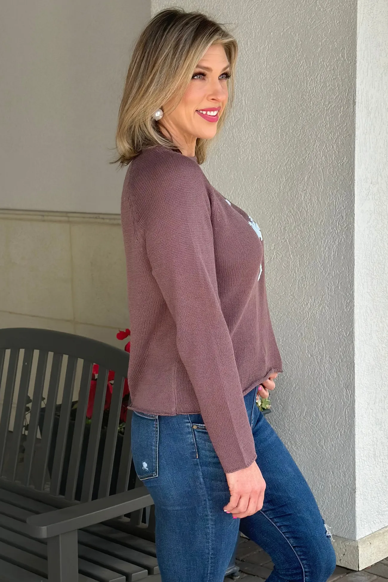 Breezy Palm Mocha Knit Sweater