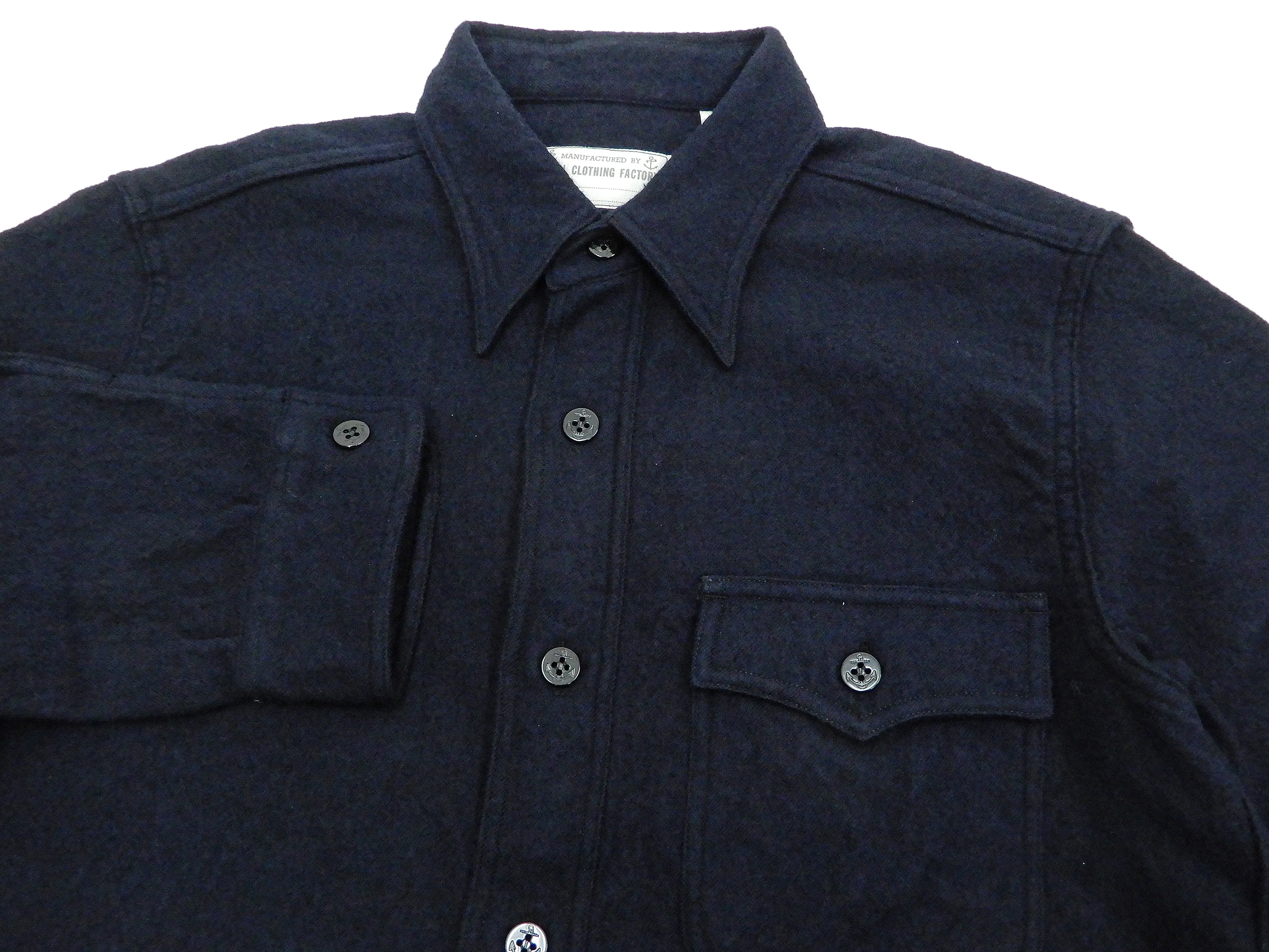 Buzz Rickson US Navy CPO Shirt Mens Plain Long Sleeve Wool-Flannel Shirt BR24961 Navy-Blue