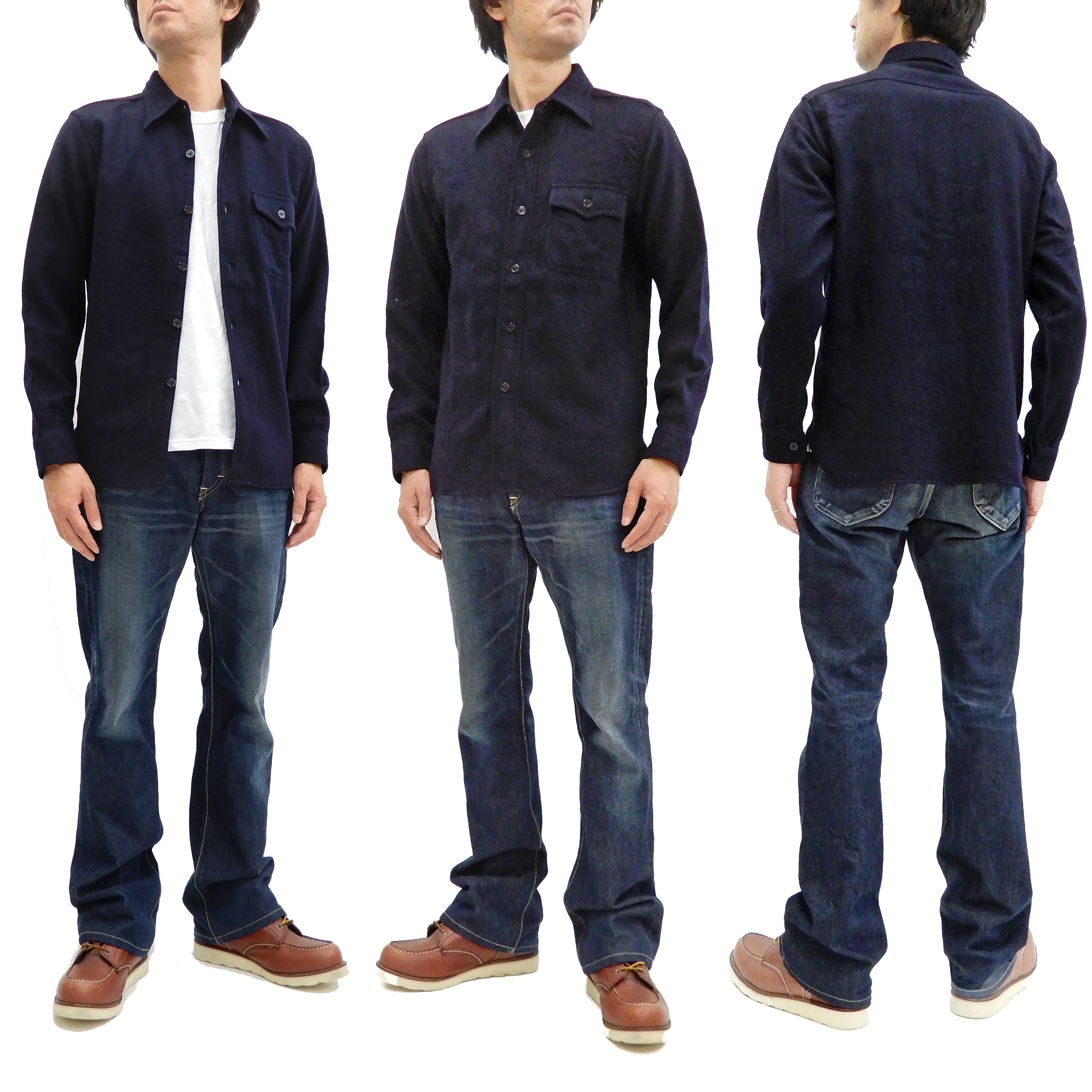 Buzz Rickson US Navy CPO Shirt Mens Plain Long Sleeve Wool-Flannel Shirt BR24961 Navy-Blue