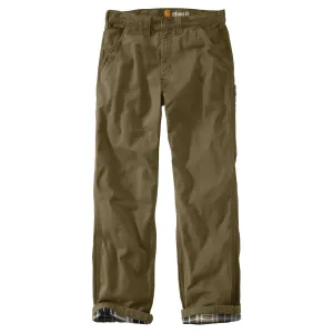 Carhartt Men's Army Green Washed Twill Dungaree Flannel Lined