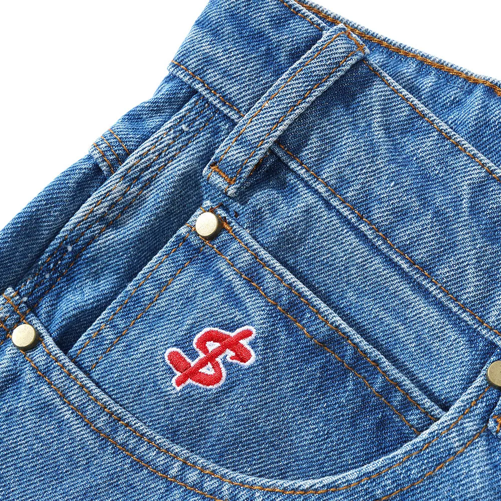 Cash Only Logo Baggy Denim Jeans Washed Indigo