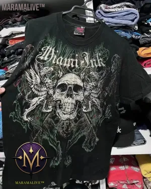 Casual Y2K Hip-Hop Gothic Print T-shirt for Men and Women Short-Sleeved Streetwear Fashionable Retro Top
