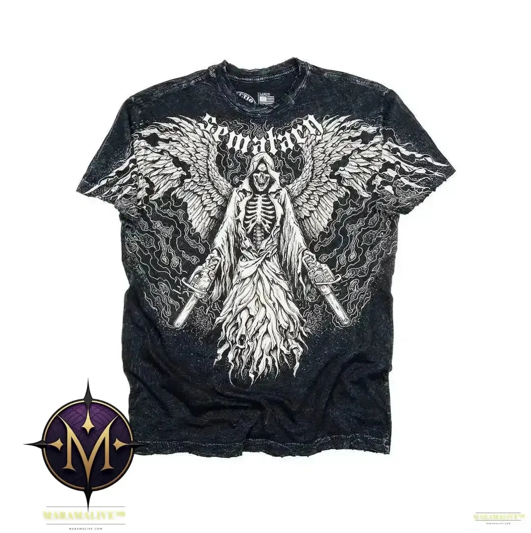 Casual Y2K Hip-Hop Gothic Print T-shirt for Men and Women Short-Sleeved Streetwear Fashionable Retro Top