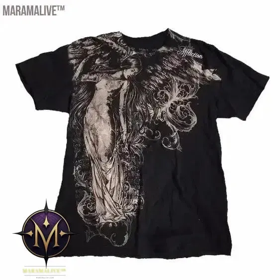 Casual Y2K Hip-Hop Gothic Print T-shirt for Men and Women Short-Sleeved Streetwear Fashionable Retro Top