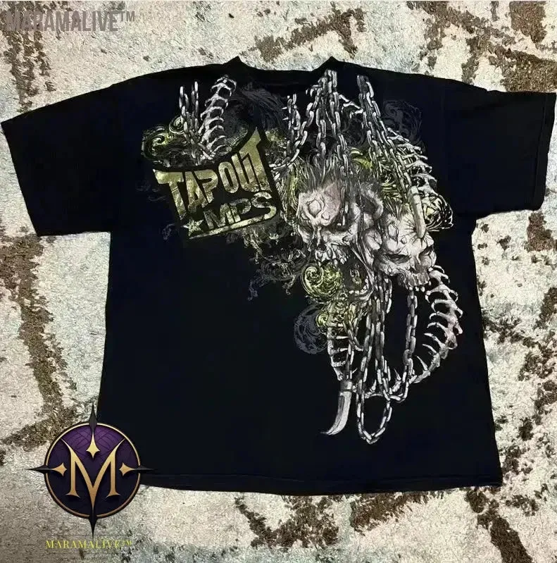 Casual Y2K Hip-Hop Gothic Print T-shirt for Men and Women Short-Sleeved Streetwear Fashionable Retro Top
