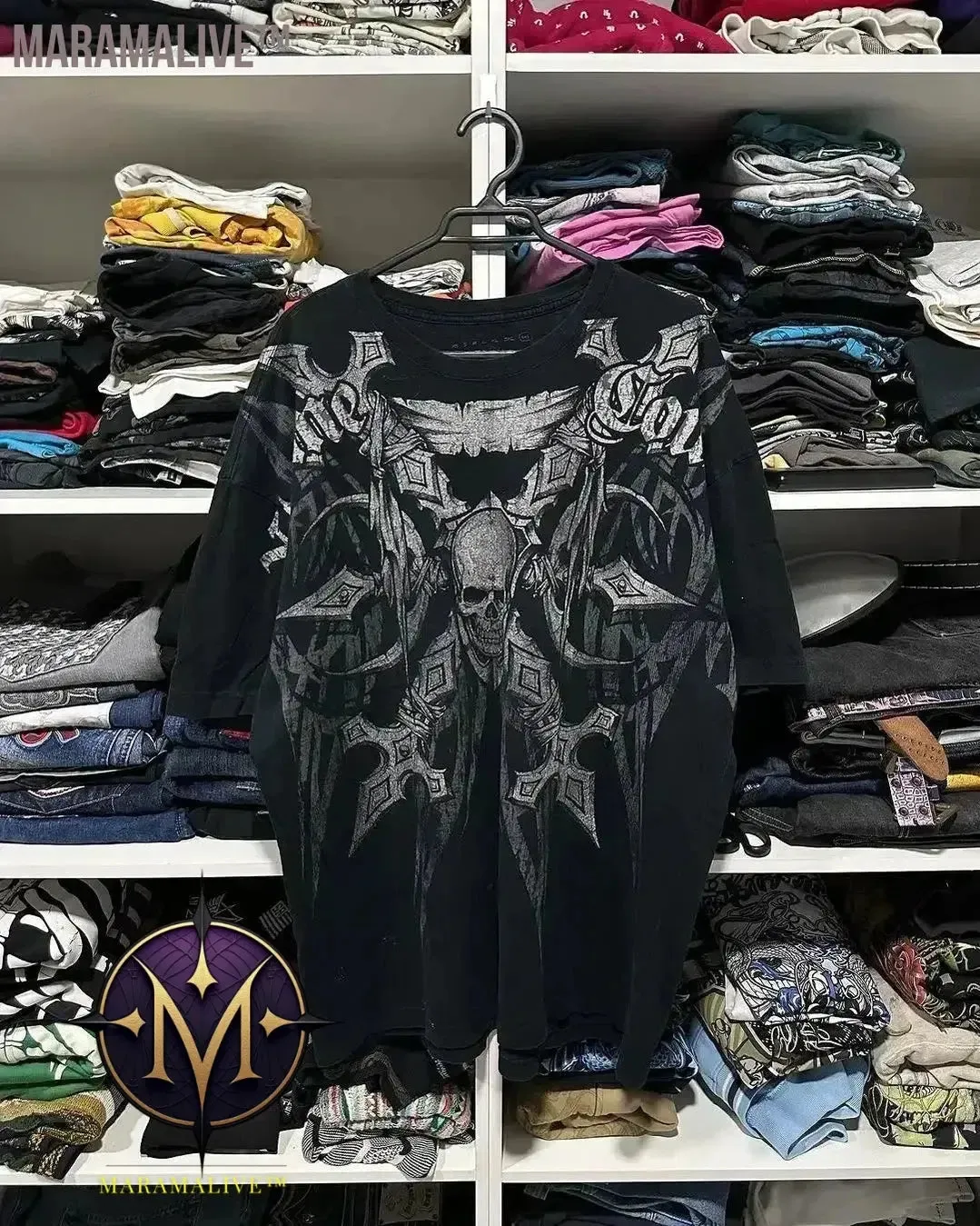 Casual Y2K Hip-Hop Gothic Print T-shirt for Men and Women Short-Sleeved Streetwear Fashionable Retro Top