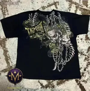 Casual Y2K Hip-Hop Gothic Print T-shirt for Men and Women Short-Sleeved Streetwear Fashionable Retro Top