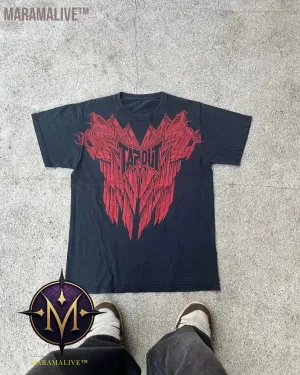 Casual Y2K Hip-Hop Gothic Print T-shirt for Men and Women Short-Sleeved Streetwear Fashionable Retro Top
