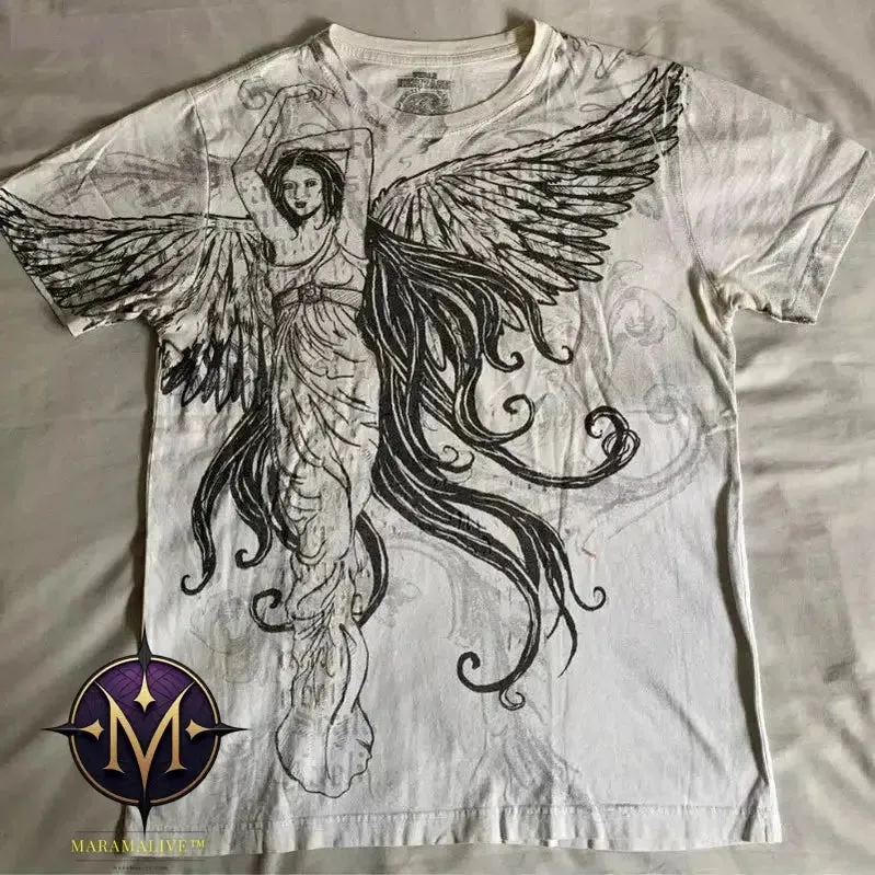Casual Y2K Hip-Hop Gothic Print T-shirt for Men and Women Short-Sleeved Streetwear Fashionable Retro Top