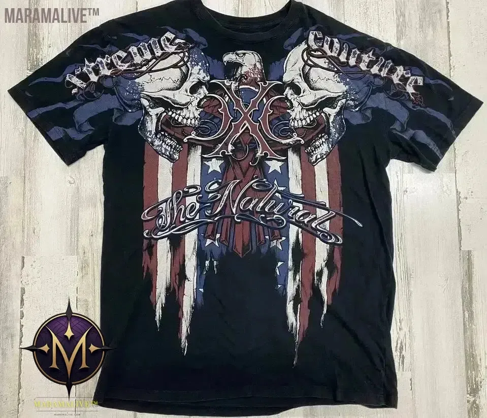 Casual Y2K Hip-Hop Gothic Print T-shirt for Men and Women Short-Sleeved Streetwear Fashionable Retro Top
