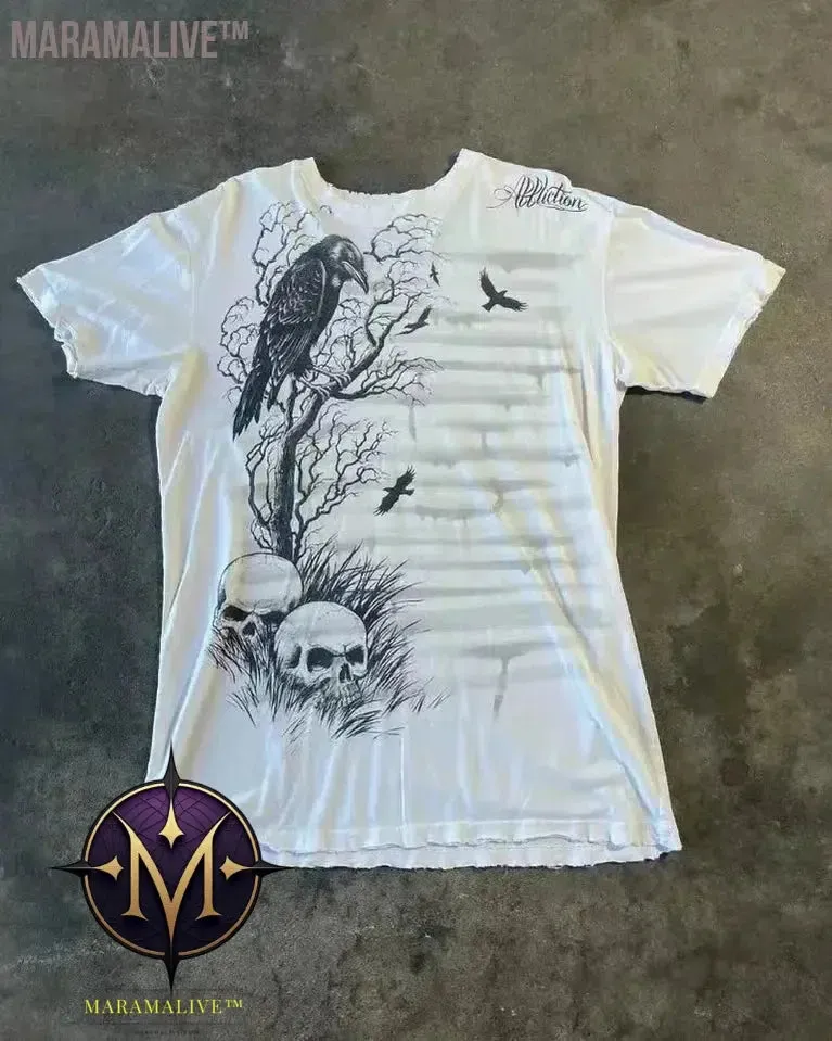 Casual Y2K Hip-Hop Gothic Print T-shirt for Men and Women Short-Sleeved Streetwear Fashionable Retro Top