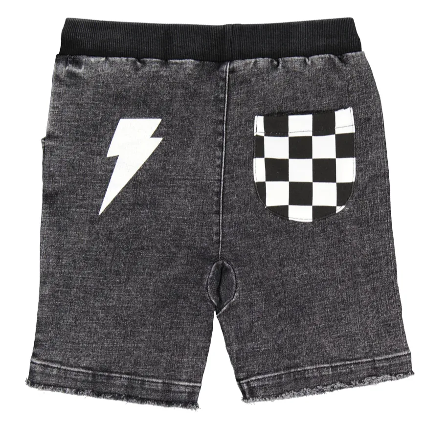 Checkerboard Pocket Denim Shorts