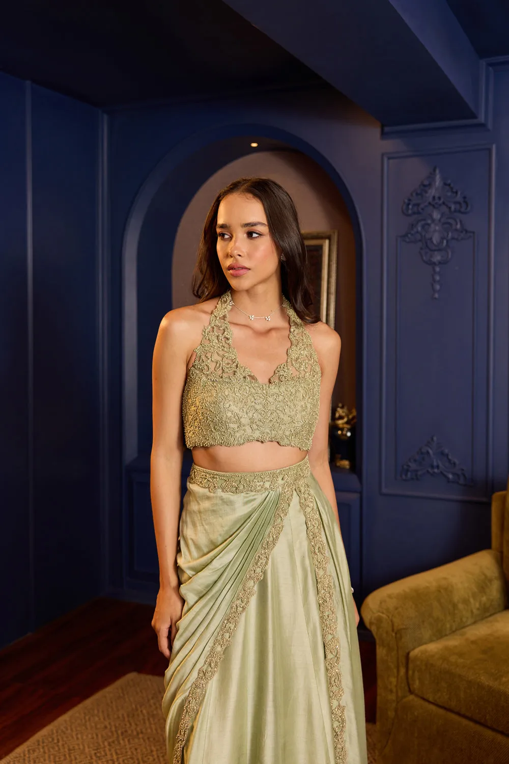 Chic Sage Green Deconstructed Sari