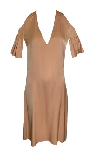 Chloé Caramel Peek-a-Boo Shoulder Flutter Sleeve Dress