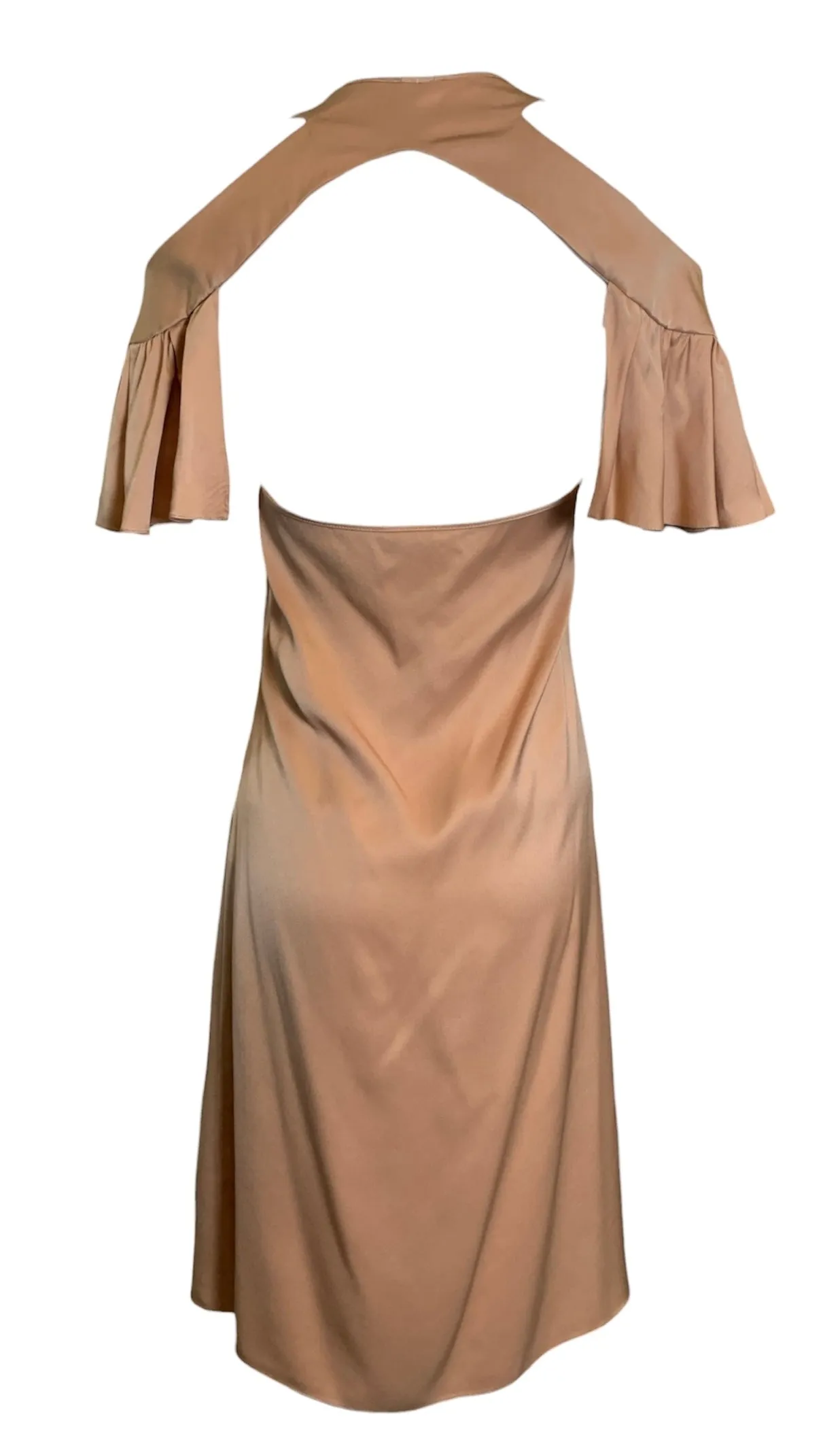Chloé Caramel Peek-a-Boo Shoulder Flutter Sleeve Dress