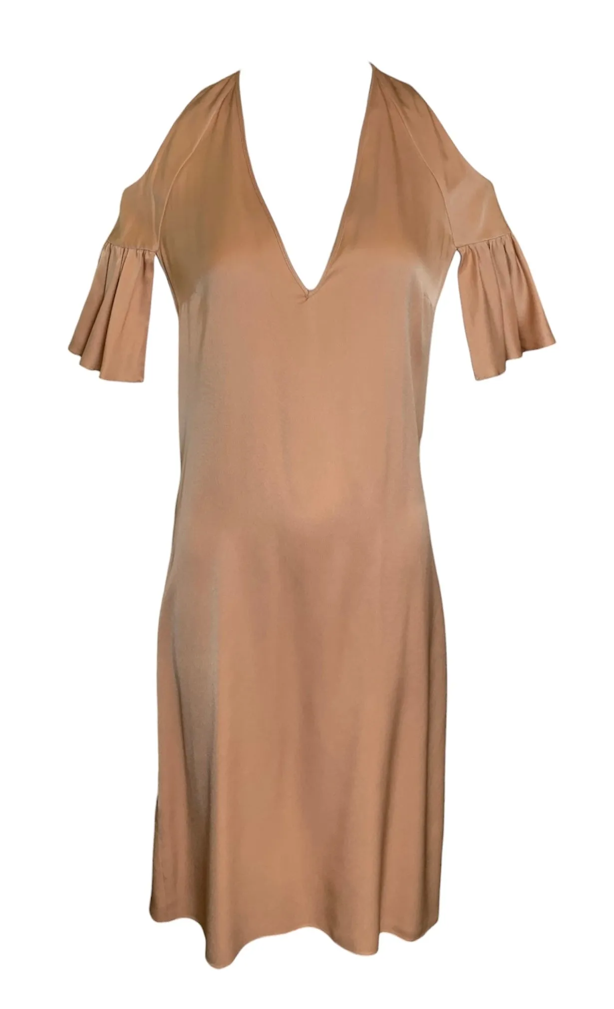 Chloé Caramel Peek-a-Boo Shoulder Flutter Sleeve Dress