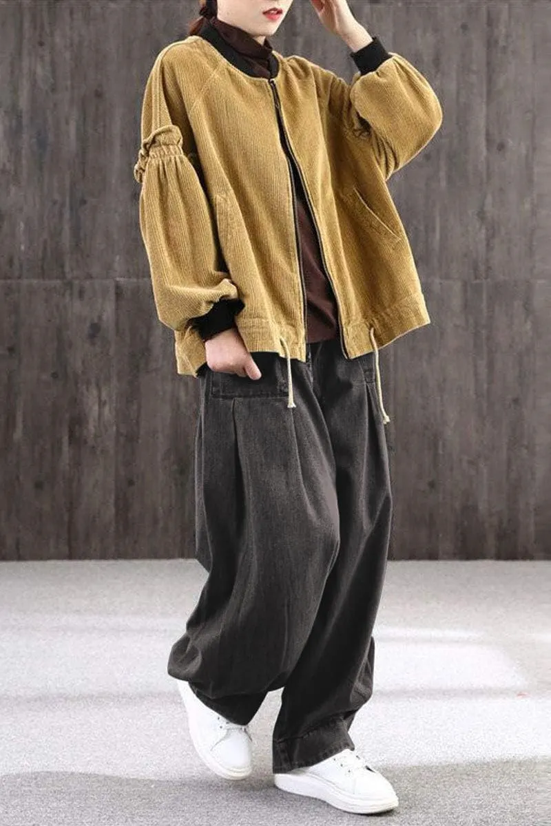 Chouyatou Women's Denim Harem Pants Elastic Waist Pleated Wide Leg Baggy Jeans