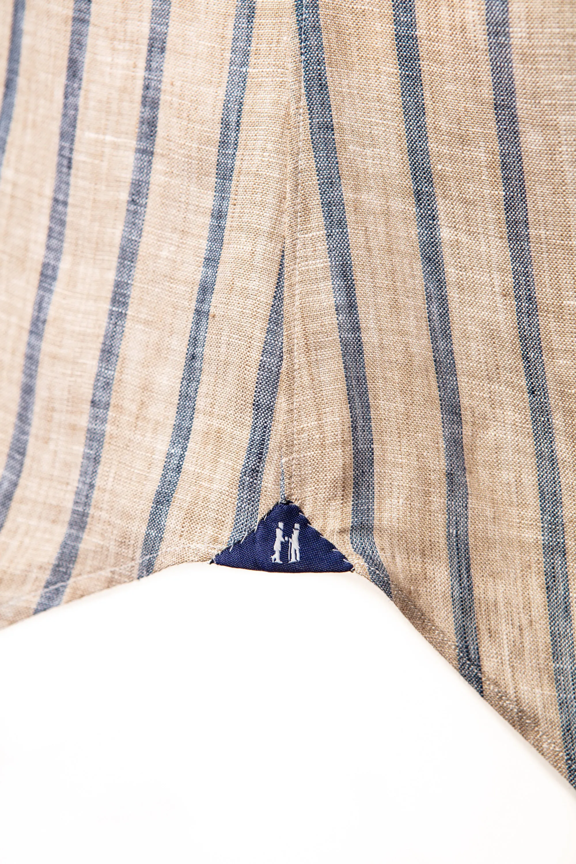 Classic Shirt in Tan With Blue Awning Stripe