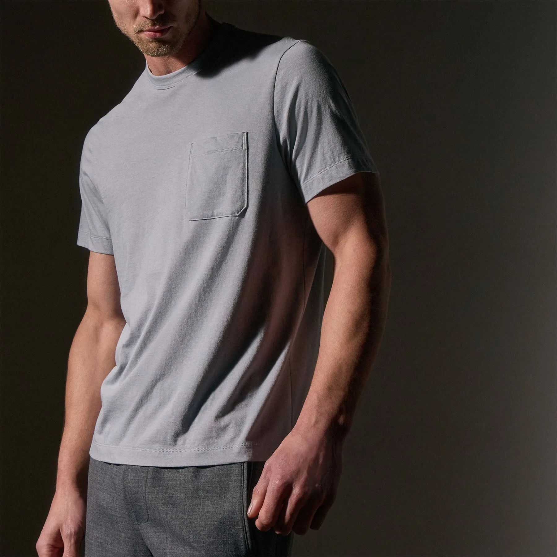 Cotton Linen Pocket Tee - Grey Sky