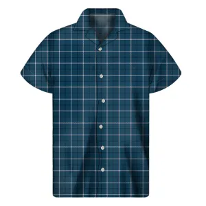 Deep Blue Tattersall Pattern Hawaiian Short Sleeve Shirt