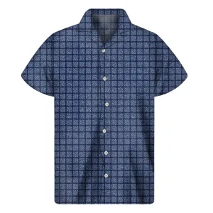 Denim Windowpane Hawaiian Style Short Sleeve Shirt