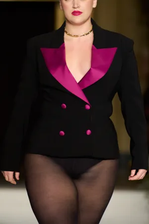 Double Breasted Silk Lapel Blazer